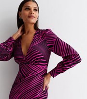 New Look Pink Abstract Stripe V Neck Long Sleeve Midi Dress